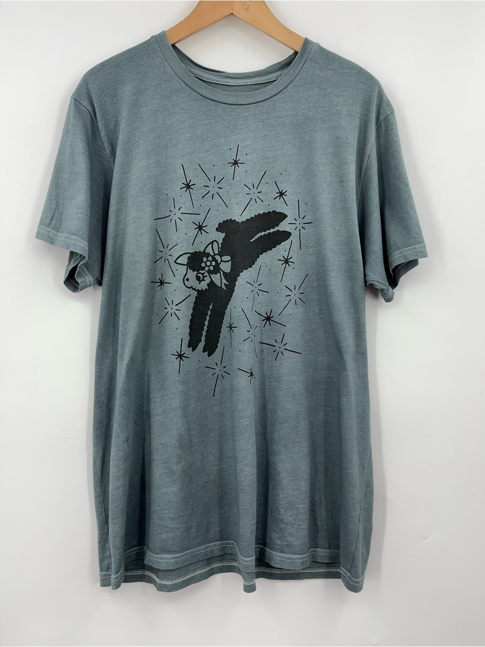 Yarrow Goods XL Poppy Graphic Tee 0508 Cream hand printed silk screen gray blue